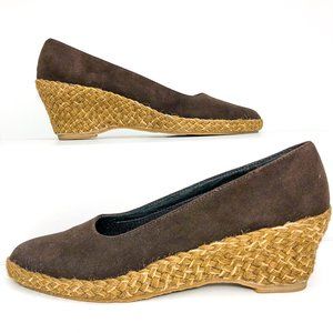 Orvis Size 7.5 Brown Faux Suede Espadrille Wedges